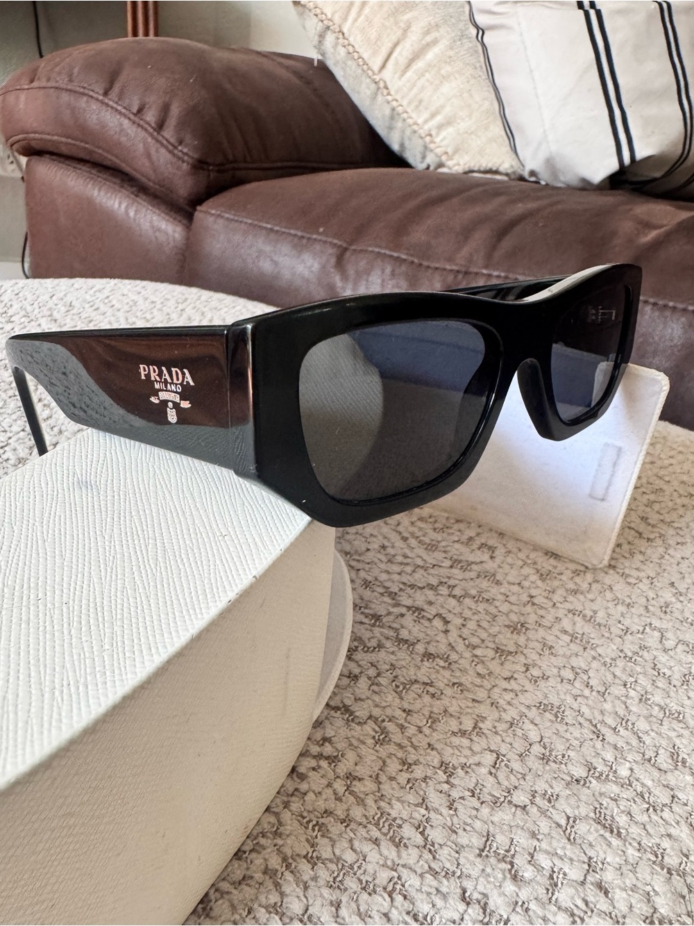 Prada PR A09S / Symbole Black Rectangle Sunglasses 53mm Made in Italy